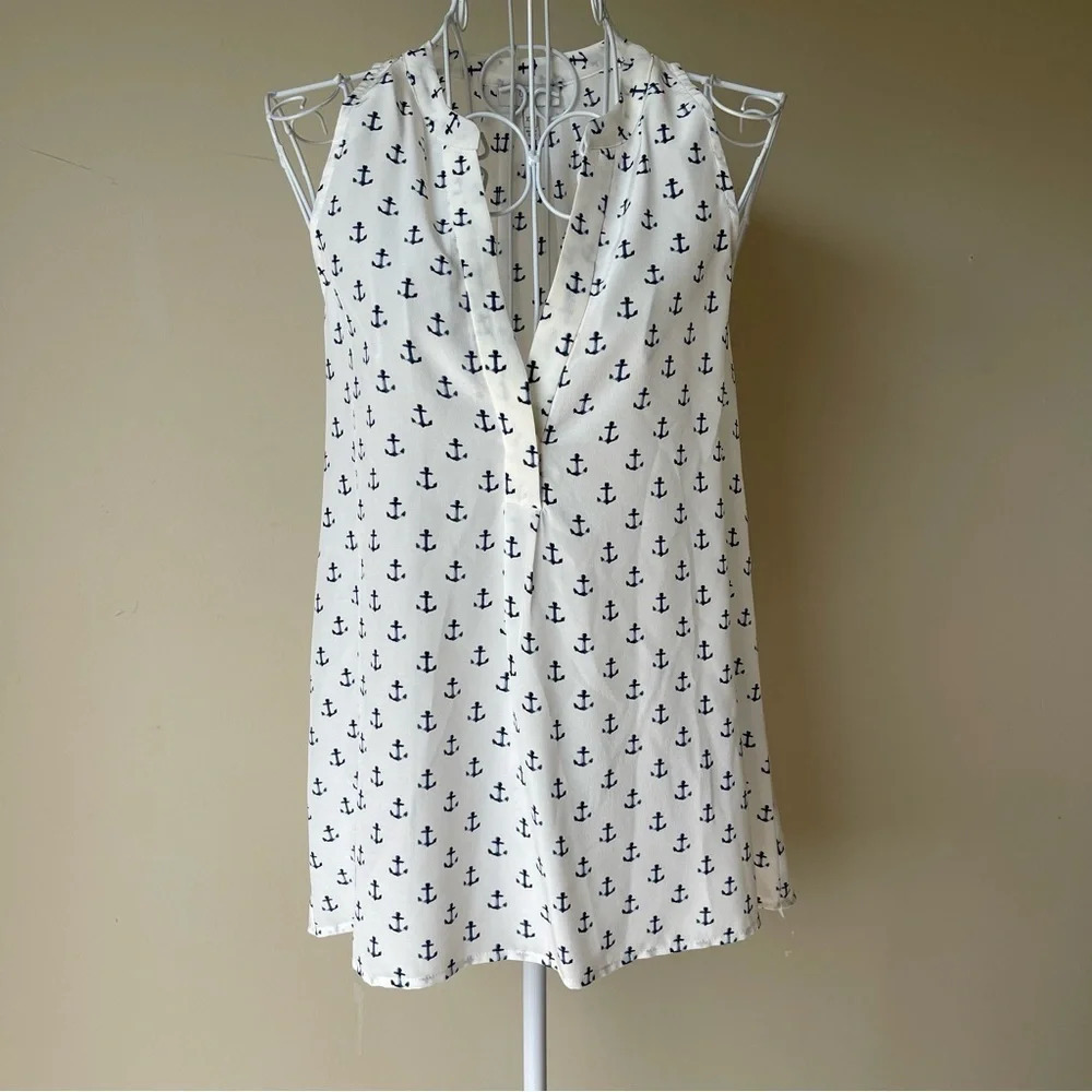 Joie silks sleeveless white top with anchor print size XXS